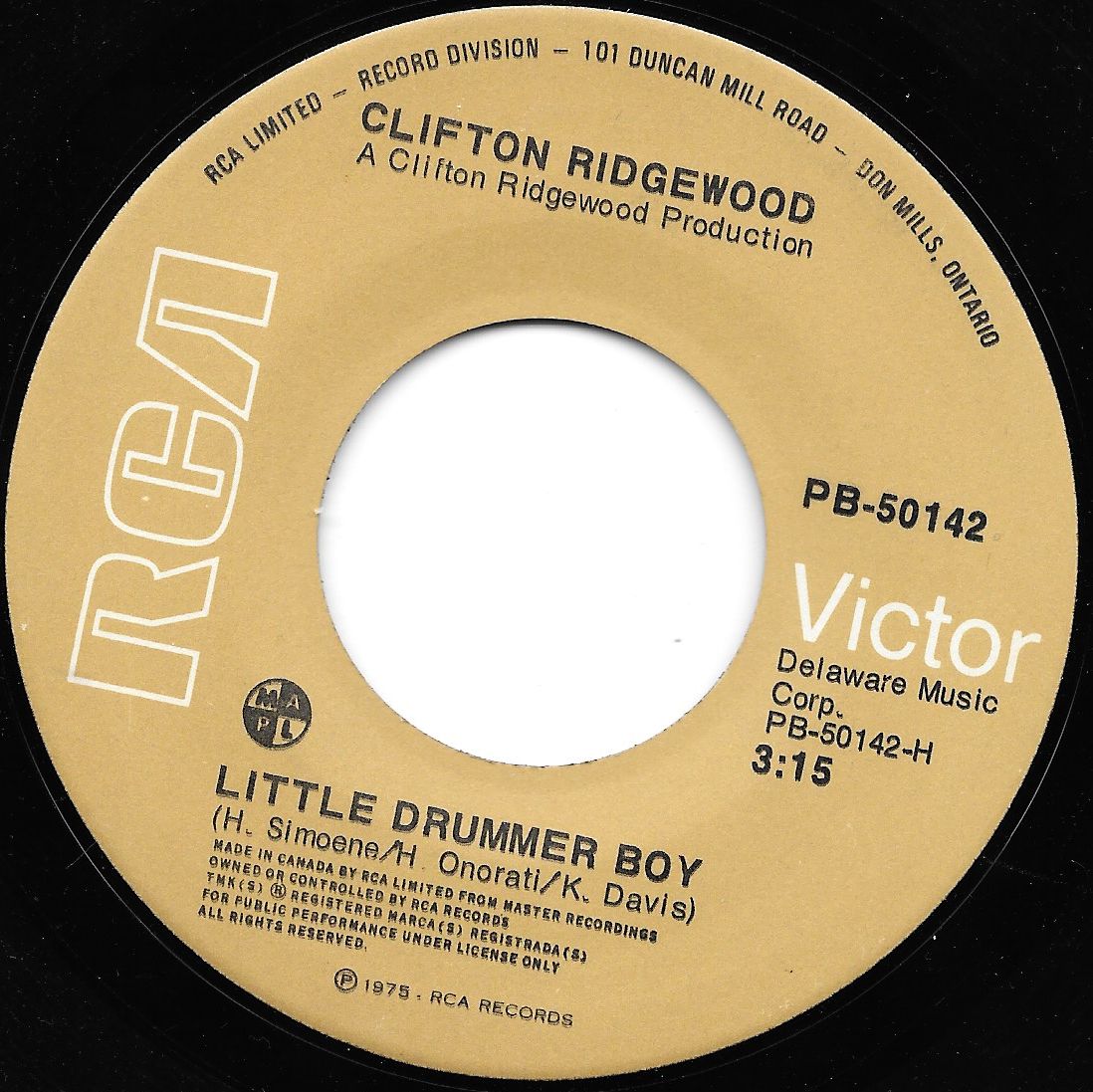 Acheter disque vinyle Clifton Ridgewood Little Drummer Boy / disco a vendre
